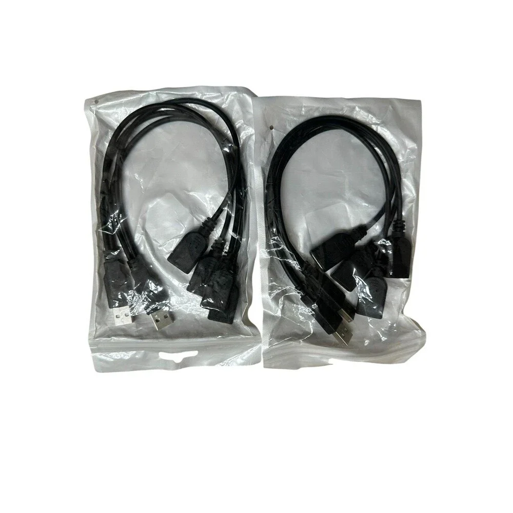 4 Total USB 2.0 A Male to 2 Dual USB Female Extension Adapter Cables NEW